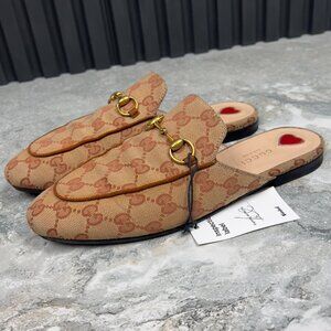 Gucci Princetown Horsebit GG Supreme Monogram Mules Beige Canva 7.5 US 37.5 EUR
